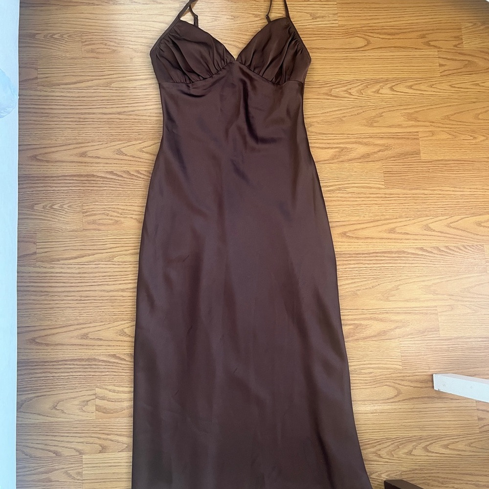 Abercrombie & Fitch Chocolate Brown Satin Maxi Dress